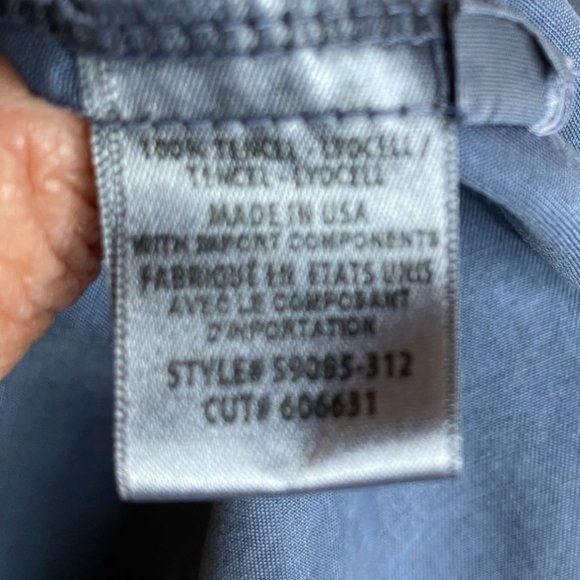 Side Stitch Blue Tencel Half Placket Roll-Tab Sleeve High-Low Shirt Size M - Picture 4 of 13